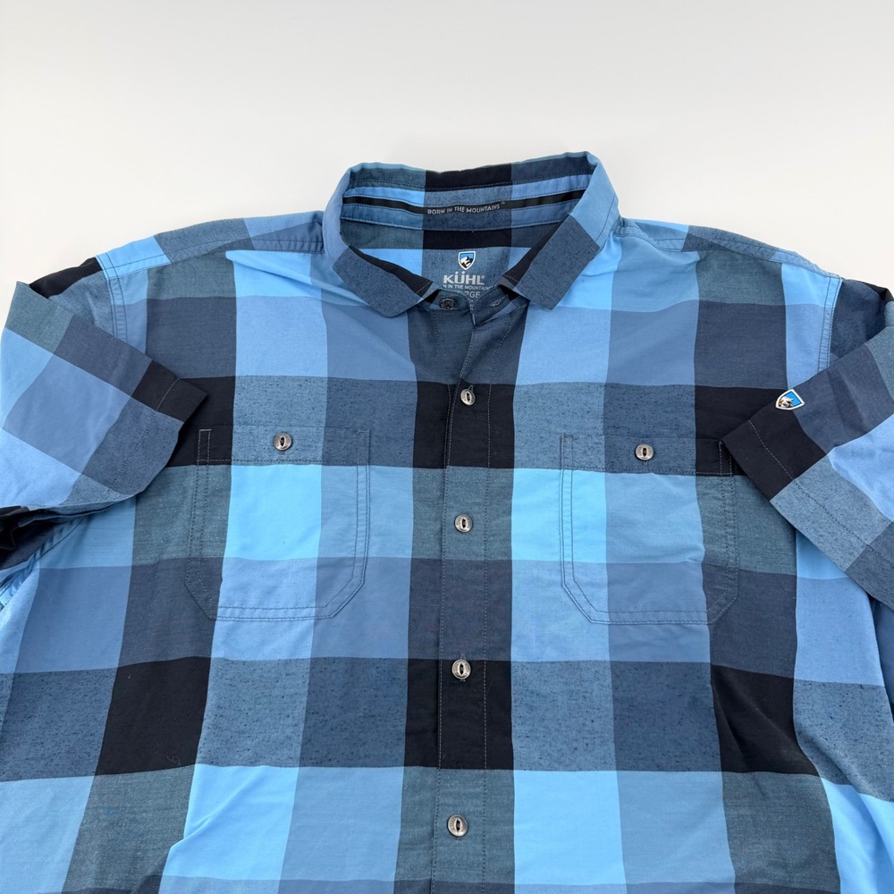 Kuhl Response Plaid Short Sleeve Shirt Tapered Fit Hiking Blue XL 7383 Outdoor